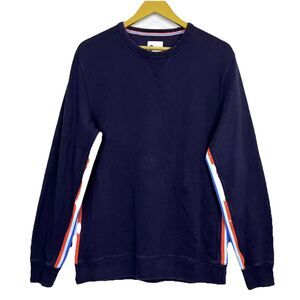 Boden Mens Sweatshirt Pullover Size M Navy Blue Racing Stripes Preppy Old Money
